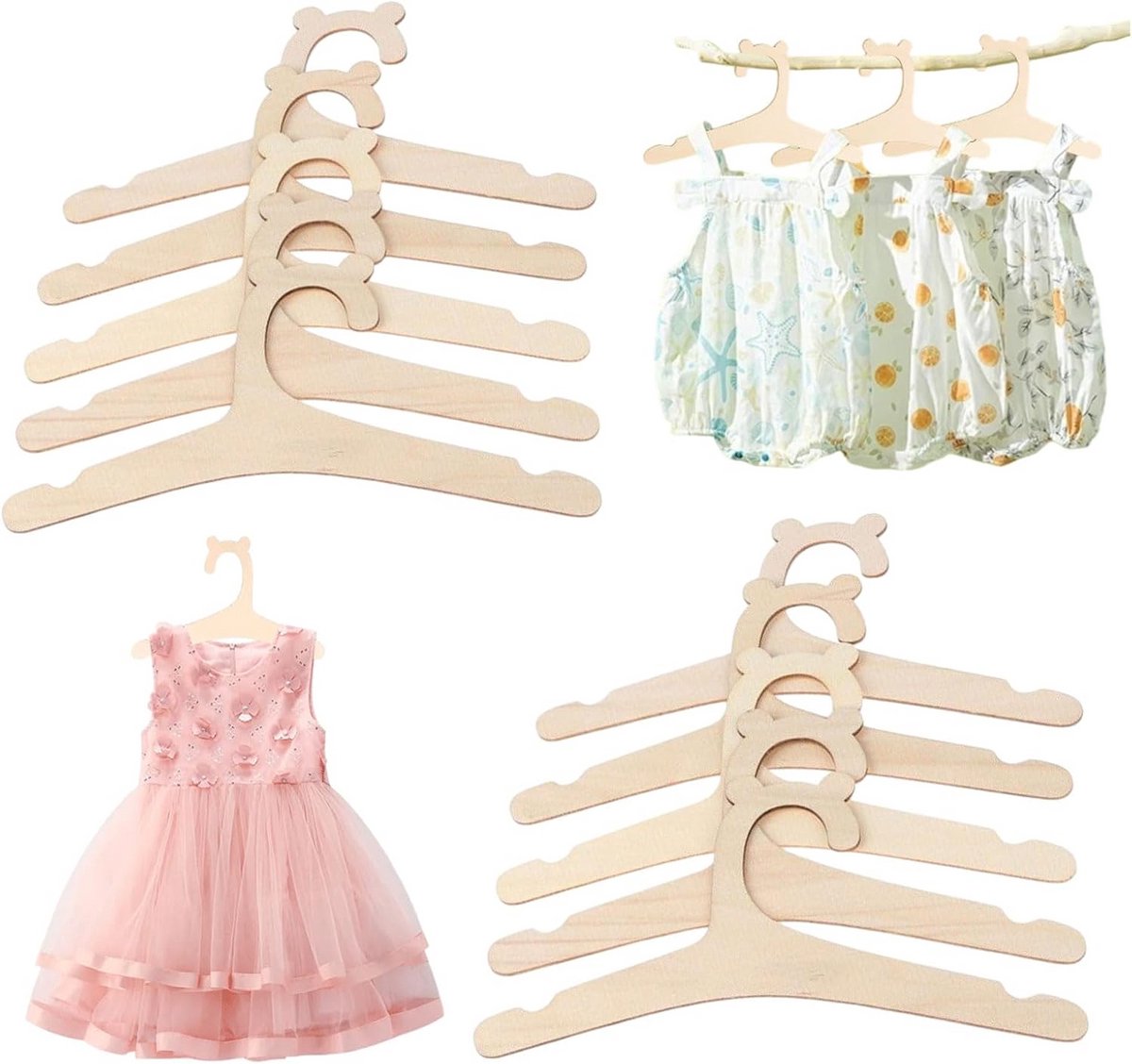 Houten Kledinghangers voor Kinderen en Baby's - Set van 10 Antislip