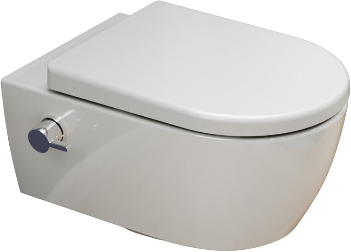 Wandcloset met Geïntegreerde Toilet Douche (Taharet) | Softclose Zitting | Hygiënisch Keramiek