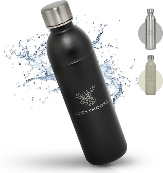 Luckymoose RVS Drinkfles 0,75L Infinity - Geschikt voor SodaStream Bruiswatertoestel - Waterfles voor Bruiswater Machine - Herbruikbaar - Zwart