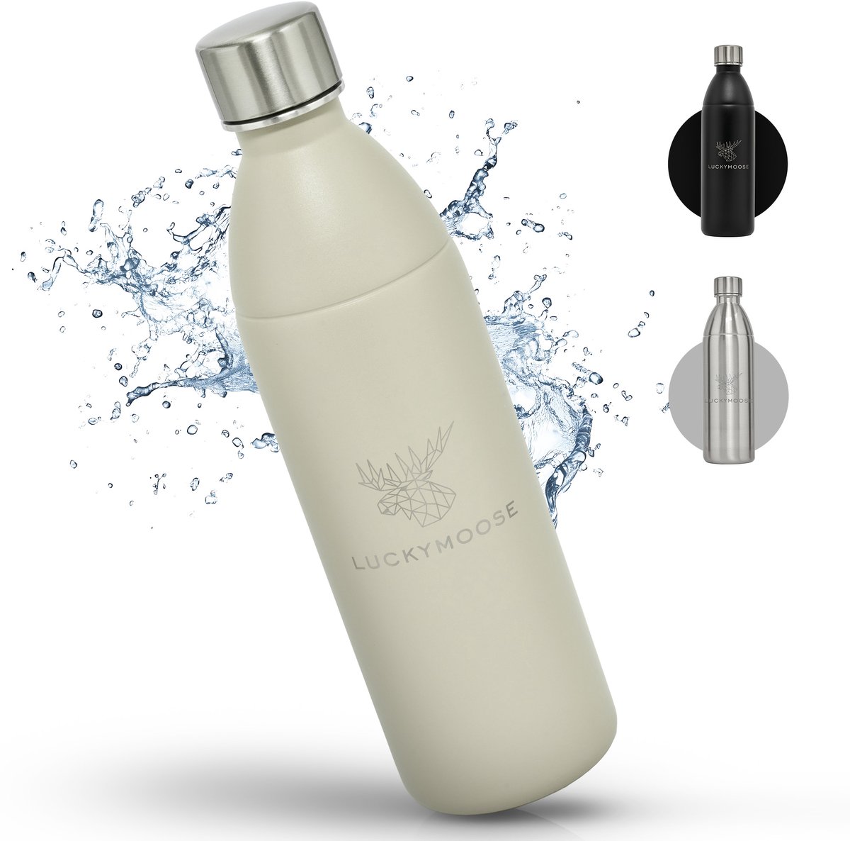 Luckymoose RVS Drinkfles 1,1L Infinity - Set van 2 - Geschikt voor SodaStream Bruiswatertoestel - Waterfles voor Bruiswater Machine - Zand