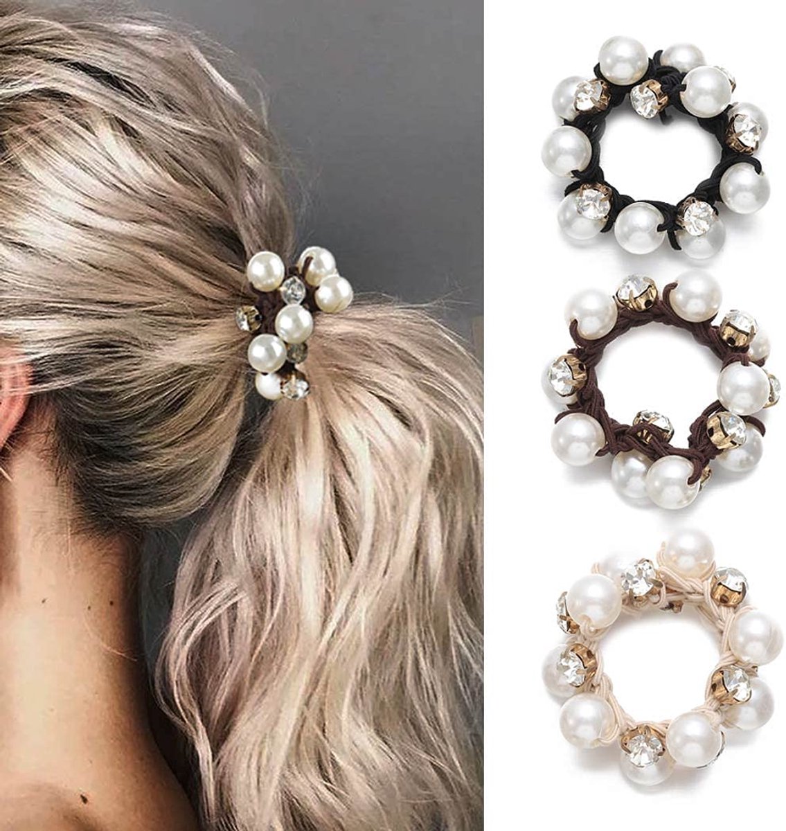 Haarelastiekjes - Zwarte elastische haarbanden - Haaraccessoires voor dames en meisjes (3-delige)