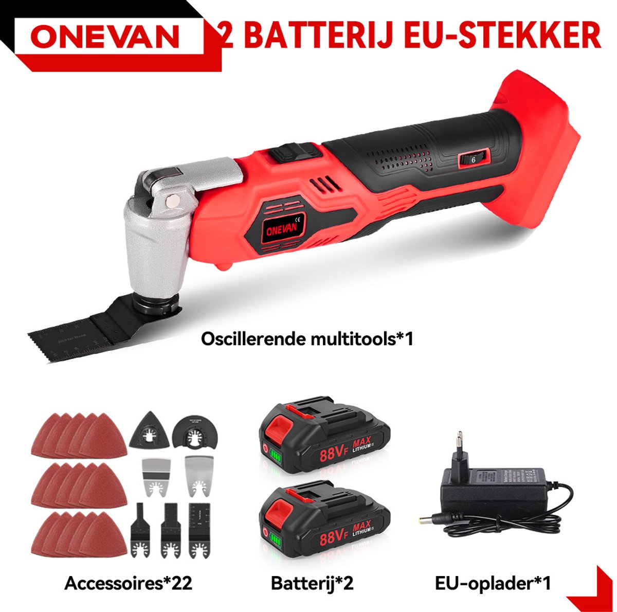 ONEVAN Accu Multitool - met 2x Accu's & 22x Accessoires thumbnail 3