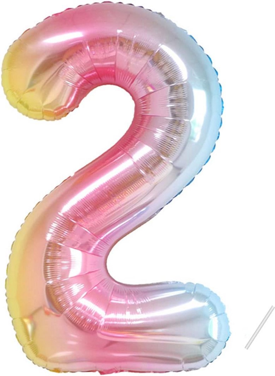 XXL Regenboog Folieballon Nummer 2 voor Verjaardag – 101 cm Feestdecoratie – Geschikt voor Helium
