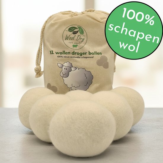 Wool Dry Drogerballen - Droogballen - Wasbollen - Beige - 6 stuks - Antistatisch, Natuurlijke Wasverzachter - Verkort Droogtijd & Bespaart Energie - Herbruikbare Wasdrogerballen - Wasballen - Wasdrogerballen - Duurzaam Drogen - Inclusief Opbergzakje