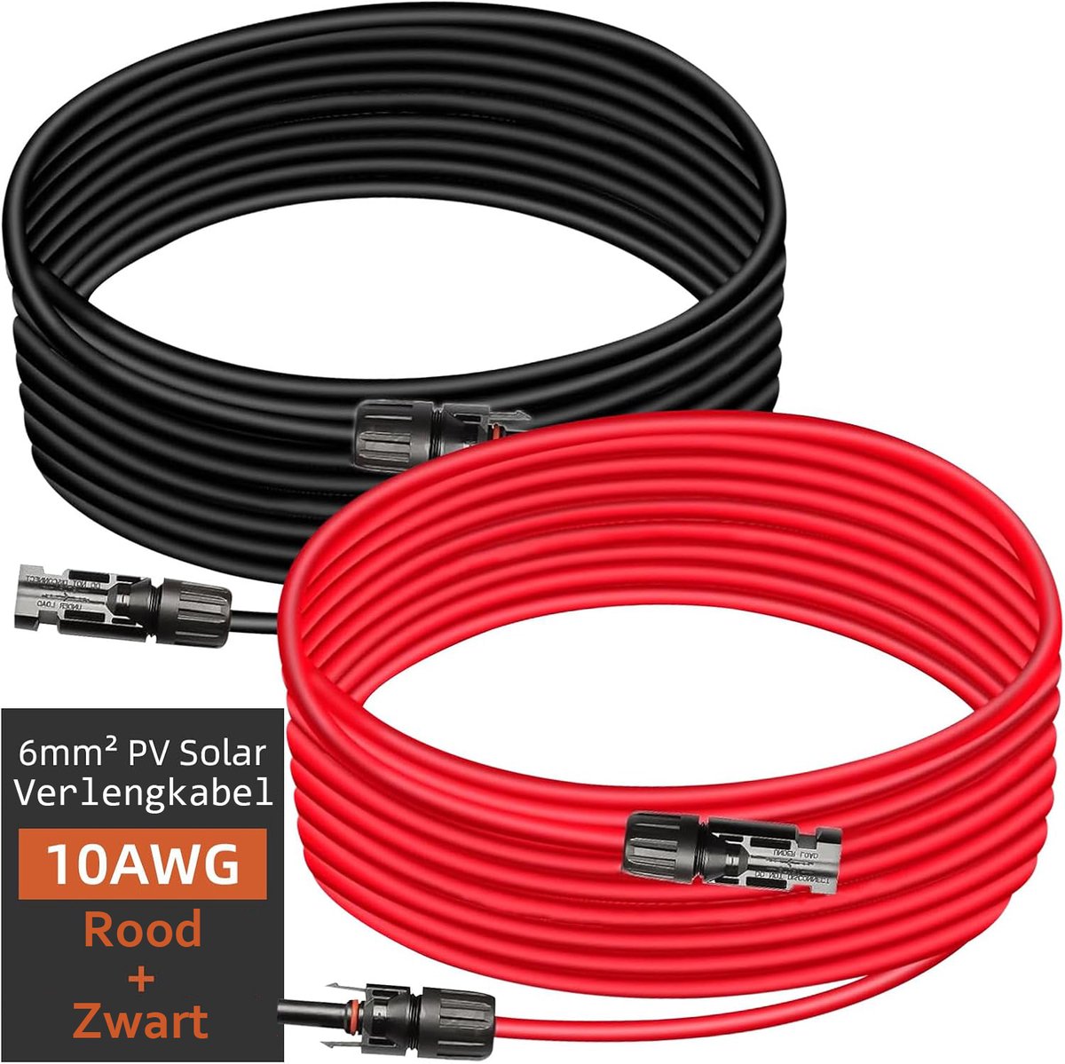 Zonnepaneel kabel - 6 mm² -1 paar 10 meter Rood + 10 meter zwart - MC4 verlengkabel - 10 AWG Solar kabel - Fit MC4 mannelijk naar MC4 vrouwelijk