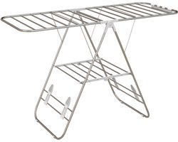 Opvouwbaar Wasrek - 146x60,5x98 cm - Flügeltrockner + Telescopische Stangen - RVS & Kunststof - Zilver/Wit