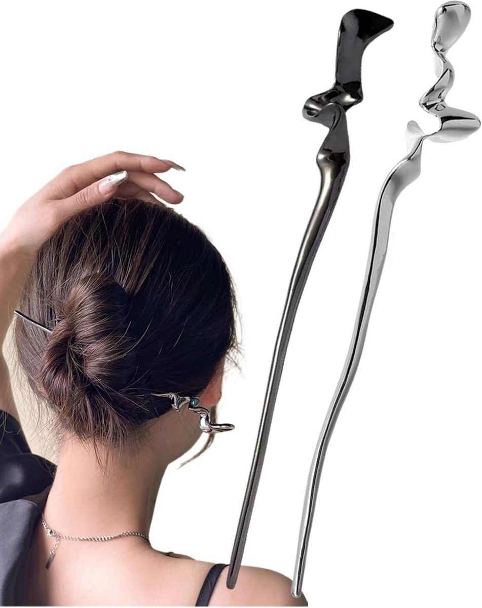 Set van 2 Zilveren Metalen Haarspelden voor Elegante Kapsels