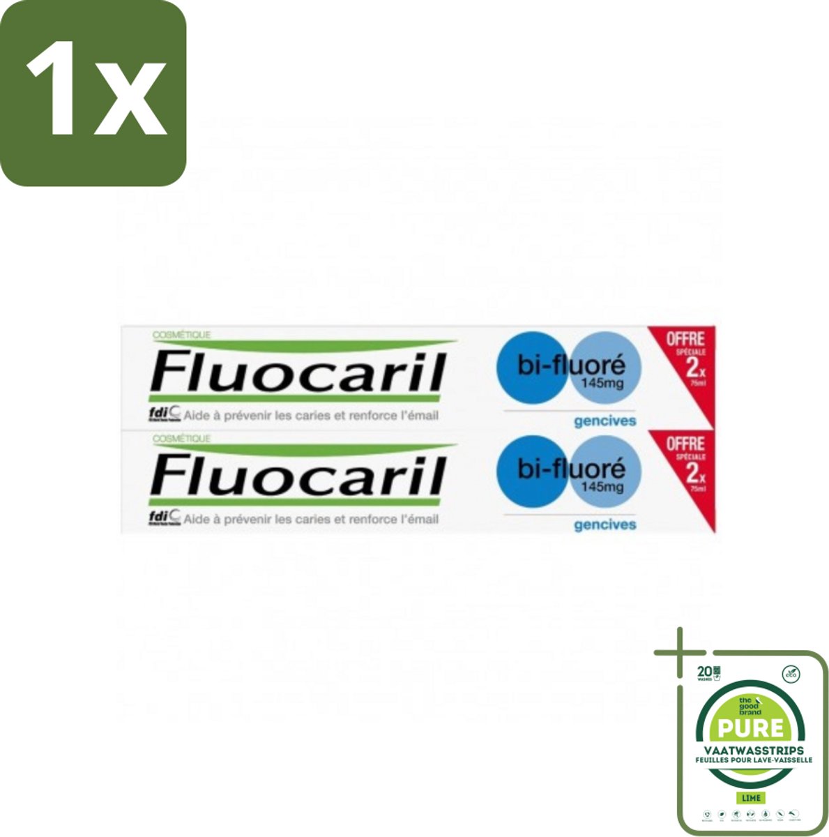 1 x Fluocaril - Tandpasta - Met Fluoride - 2 Tubes - 75 ml - Tandpasta - Fluoride - Tanden - Tandvlees - Gaatjes