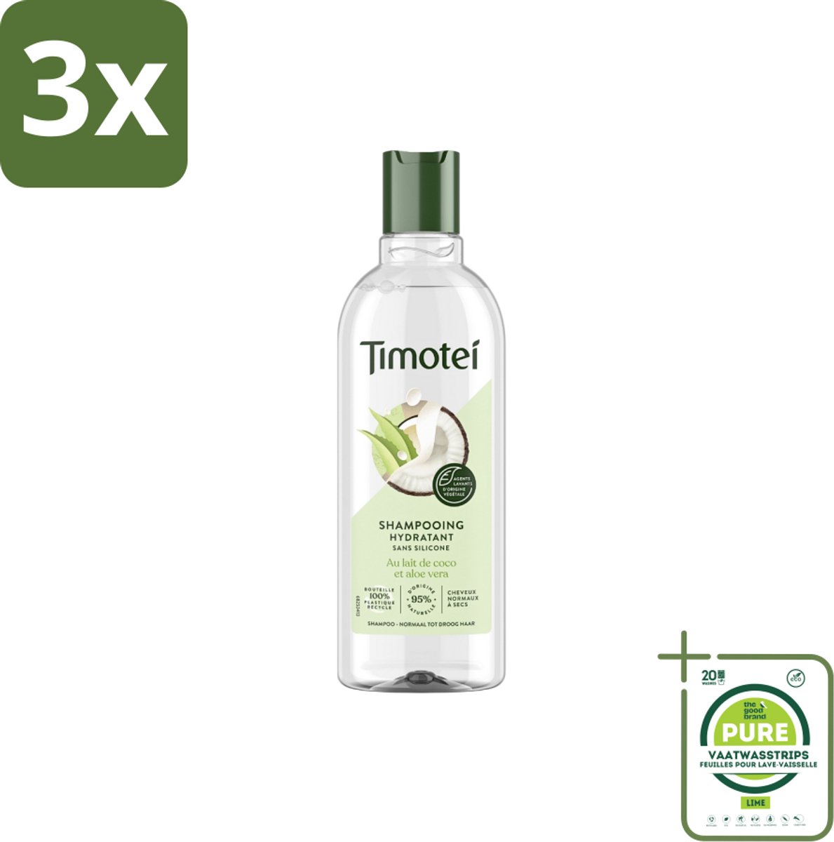 3 x Timotei - Shampoo - Aloä Vera & Kokosolie - Hydraterend - 300ml - Grootverpakking - Hydraterende Shampoo - Aloë Vera Shampoo - Kokosolie Shampoo - 2in1 Shampoo - Shampoo Conditioner
