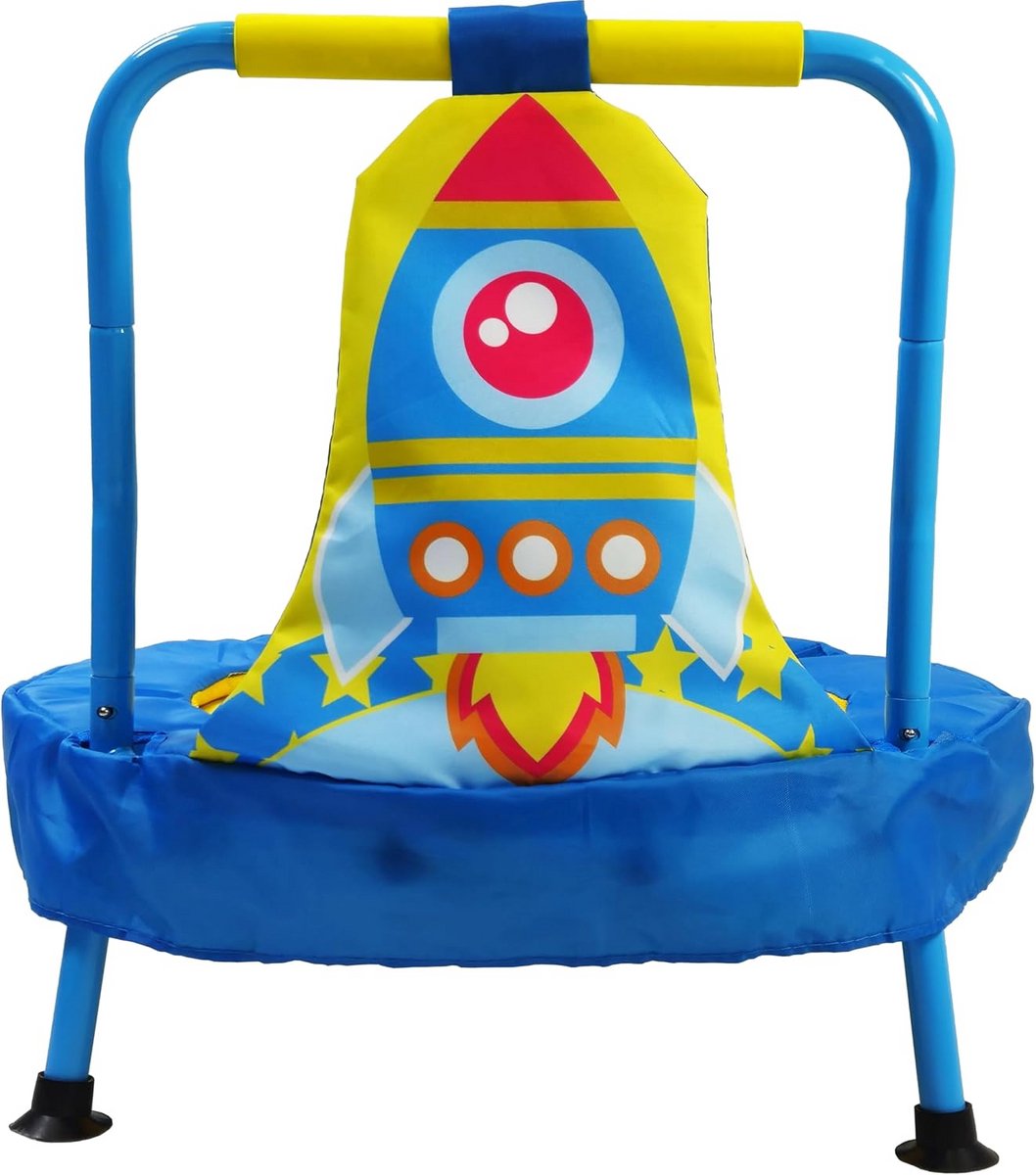 Veilige Kindertrampoline voor Peuters met Handgreep - Blauw Springtoestel