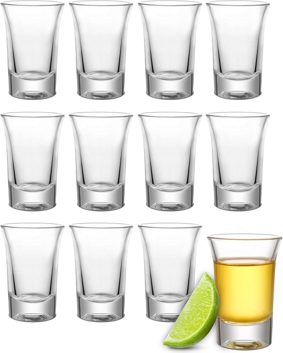 Set van 12 Glazen Shotglaasjes 4cl - Vaatwasmachinebestendig en Stabiel