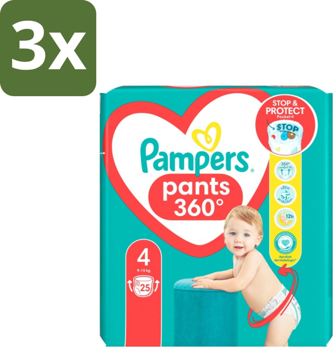 3 x Pampers – Luierbroekjes – Baby Dry Pants Maat 4 – 25 Luiers - Baby Luier - Droge Luier - Luier Voor Baby - Luier Maat 4 - Luier Voor 9-14 Kg