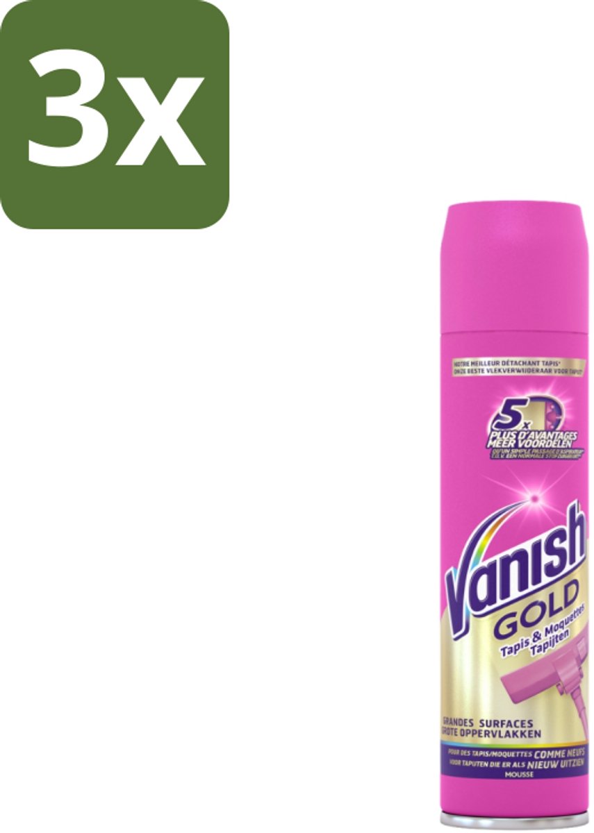 3 x Vanish – Tapijt Vlekkenverwijderaar – Gold Mousse – 600 ml - Tapijt Reinigen - Vlekken Verwijderen - Tapijt Schoonmaken - Tapijt Mousse - Tapijt Verzorgen