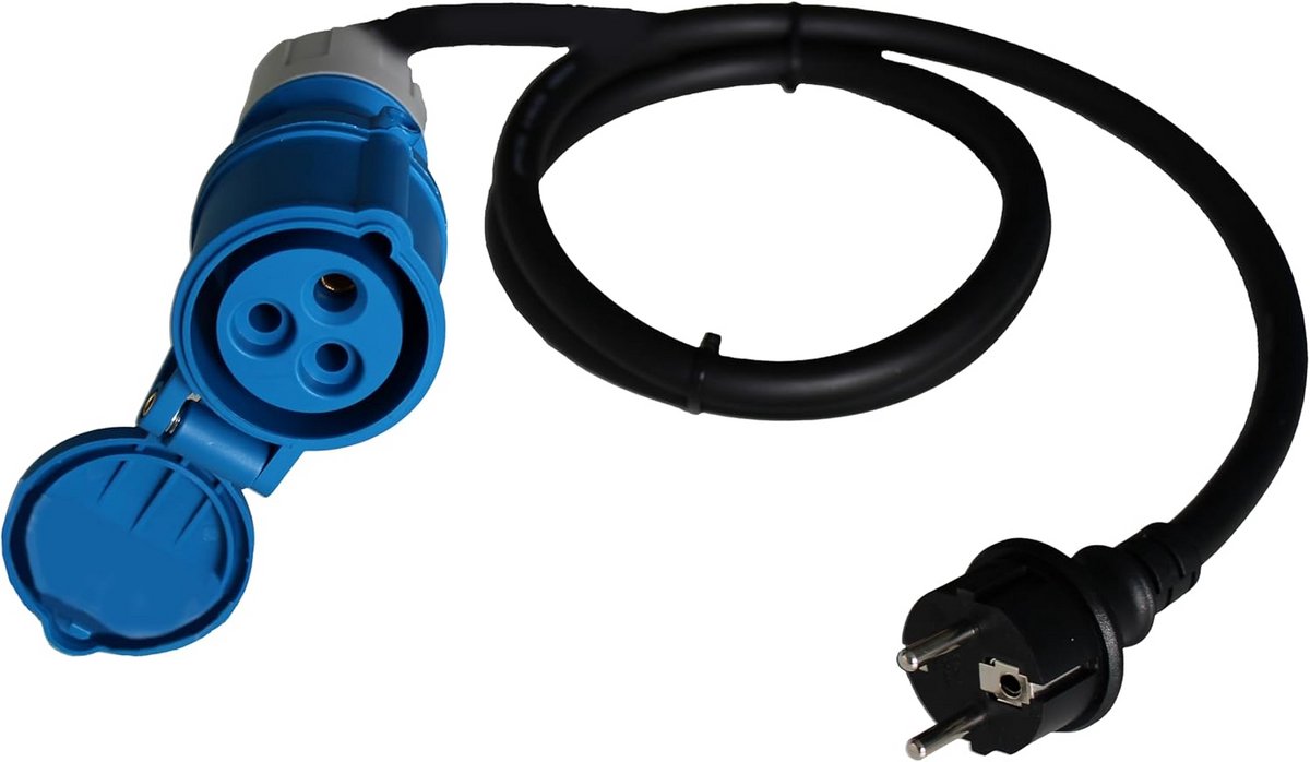 CEE Adapterkabel Caravan Camping Dikke Rubberkabel 1,5m IP44 Zwart