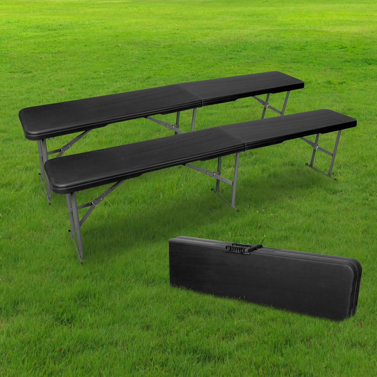 Set van 2 Opvouwbare Zitbanken 180 cm Zwart - Robuust en Draagbaar