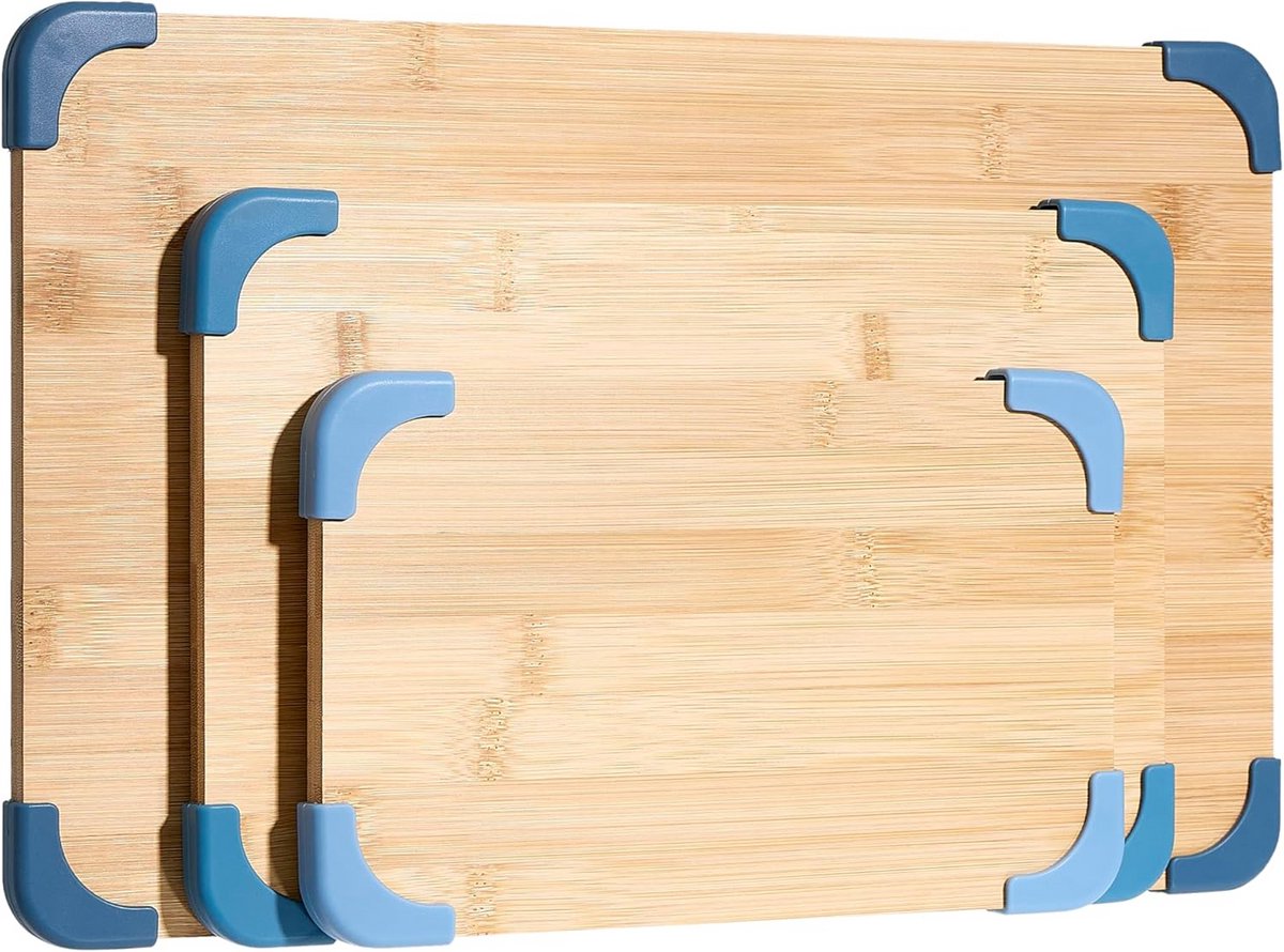 Snijplankenset 3 Delig Bamboe met Antislip Basis voor Vlees Groenten en Fruit