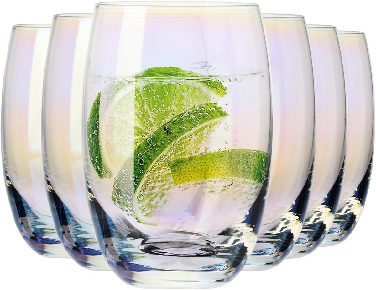 Set van 6 Gekleurde Glazen 360 ml - Regenboog Water- en Cocktailglazen