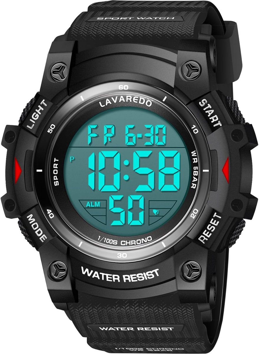 Digitaal Herenhorloge met Siliconen Band, Alarm, Stopwatch en Datum
