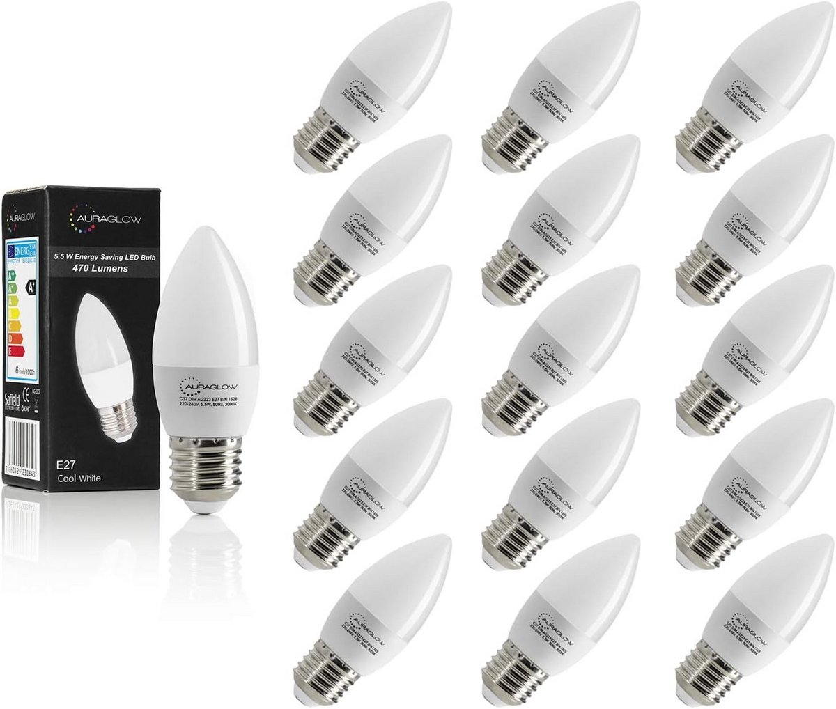 Voordeelpak 16x LED Kaarslamp E27 Fitting 5W Koel Wit Licht 6500K - Vervangt 40W Gloeilamp
