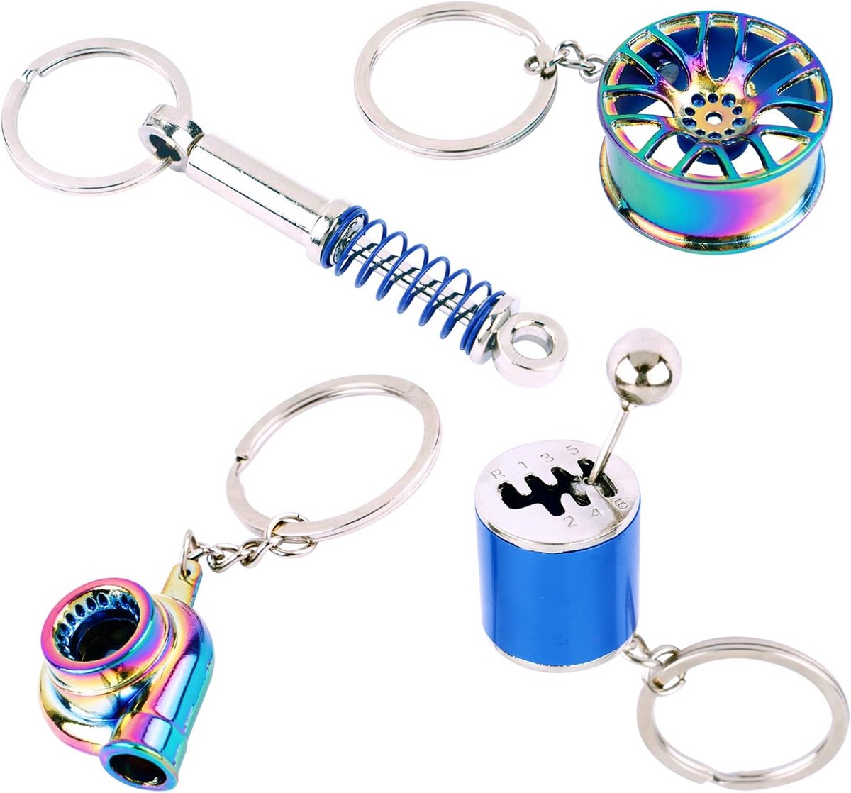 4-delige Turbo Sleutelhanger Set - Metalen Wielnaaf Versnellingspook Hanger Decoratie