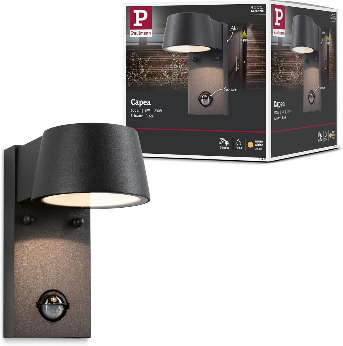 LED Buitenlamp met Bewegingsmelder IP44 voor Wandmontage, Grijs Aluminium