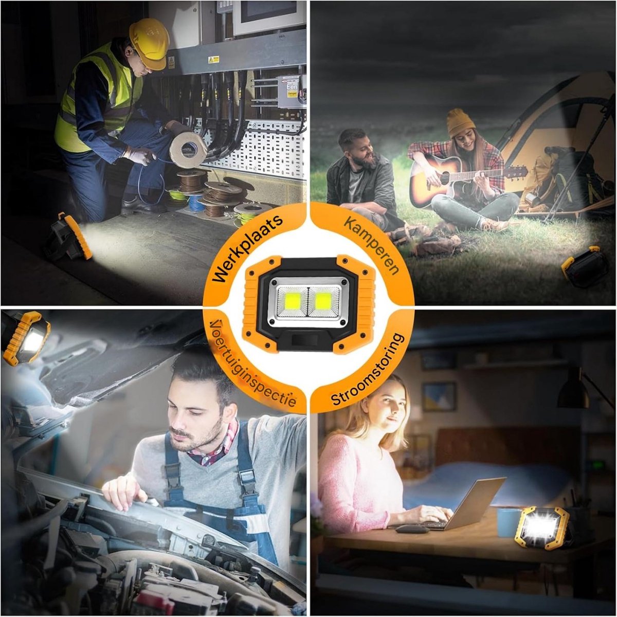 GELLDG Oplaadbare LED-schijnwerpers - 2 stuks - 30W - Superheldere werklampen van 1500 lumen - Waterdichte COB-werklampen - USB-campinglampen - Geschikt voor garages, kamperen, vissen en noodreparaties op bouwplaatsen — cadeau in Sport & Outdoor - foto 8