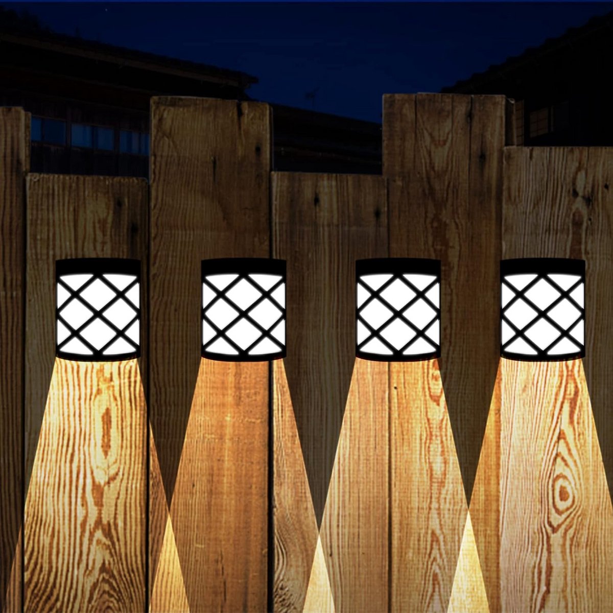 Set van 4 Solar LED Wandlampen voor Buiten - Waterdicht Rasterontwerp - Koel Wit Licht voo