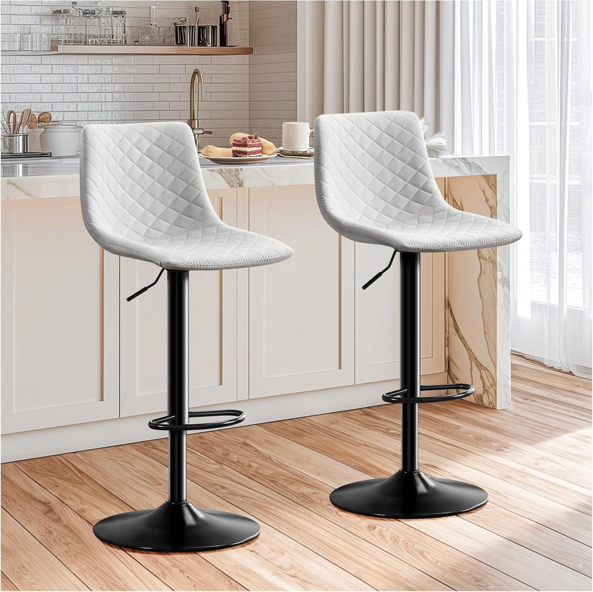 Set van 2 In Hoogte Verstelbare Barstoelen met Rugleuning en Armsteun, 360° Draaibaar