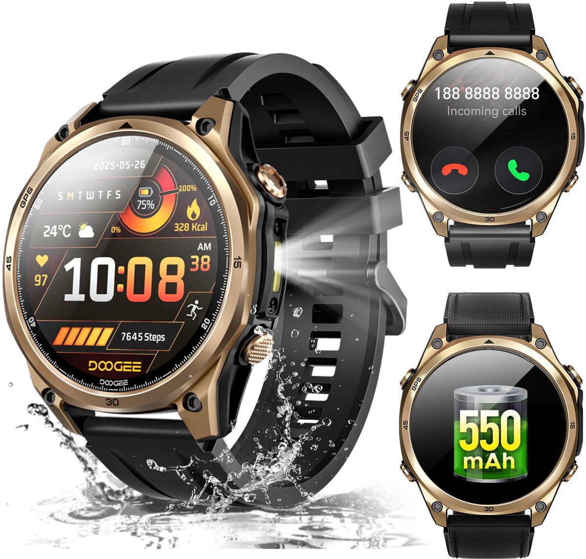 DOOGEE Anywise W1 Smart Watch - AI-spraakbesturing - Videobellen - Elke polsmaat - GPS - Gratis kaartmateriaal - 18 dagen batterijduur - Fitnesstracker - 170+ sportmodi - 5 ATM waterdicht - voor Android en iPhone