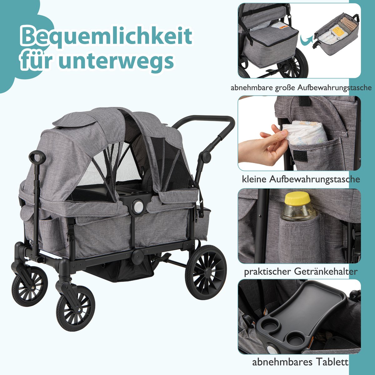 FDS Dubbele Kinderwagen Inklapbaar met Verstelbare Handgreep - afbeelding 3