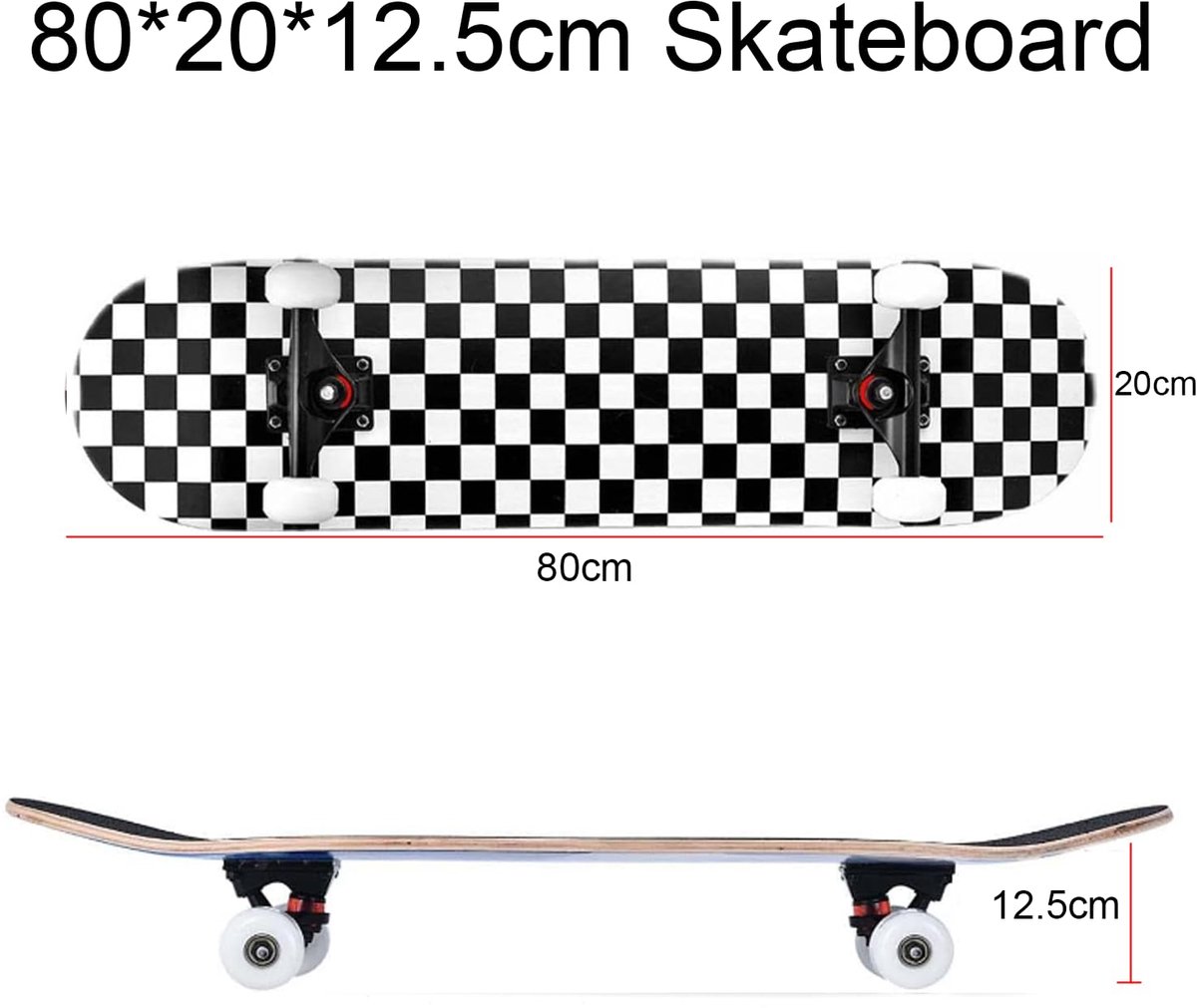 Unyqoos® Compleet skateboard met stevig esdoornhout en antislip wielen voor alle leeftijden Zwart