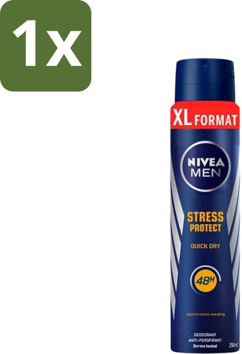 1 x Nivea - Deospray - Men - Stress Protect - 48 Uur Lang Werkend - 250 ml - Stress Protect Deodorant - Anti-transpirant - Zweetbescherming - Mannelijke Geur - 72 Uur Bescherming