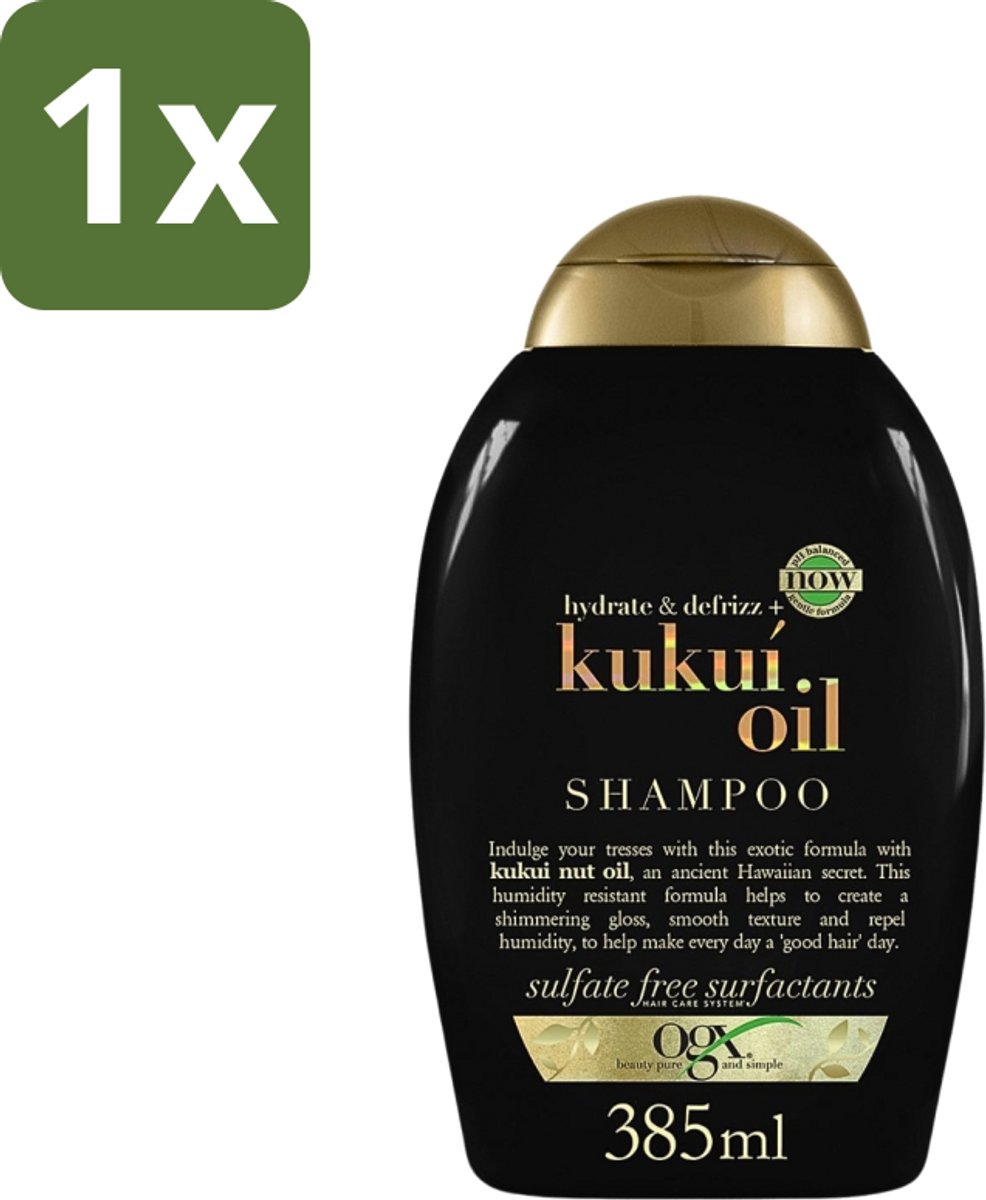 1 x OGX - Kukui Oil - Shampoo - Hydraterend - Anti-Pluis - 385 ml - Anti-frizz Shampoo - Kukui Oil Shampoo - Hydraterend Haar - Pluiscontrole - Haarhydratatie