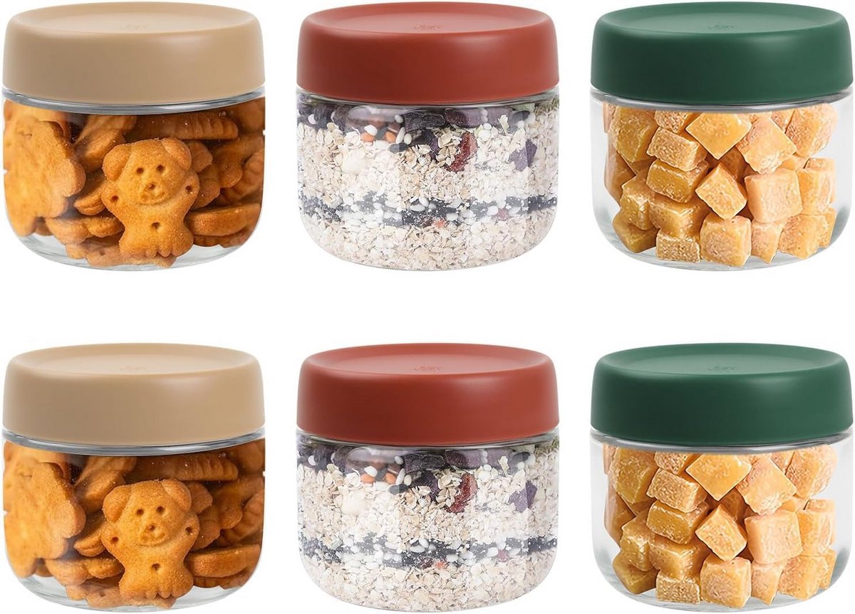 Set van 6 Glazen Potten met Schroefdeksel 280ml - Luchtdichte Bewaar en Yoghurt Potjes