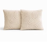 Ensemble de 2 Sierkussens 45x45 cm Beige | Coussins intérieurs inclus | Sierkussens carrés, Luxe & Doux pour Canapé & Salon