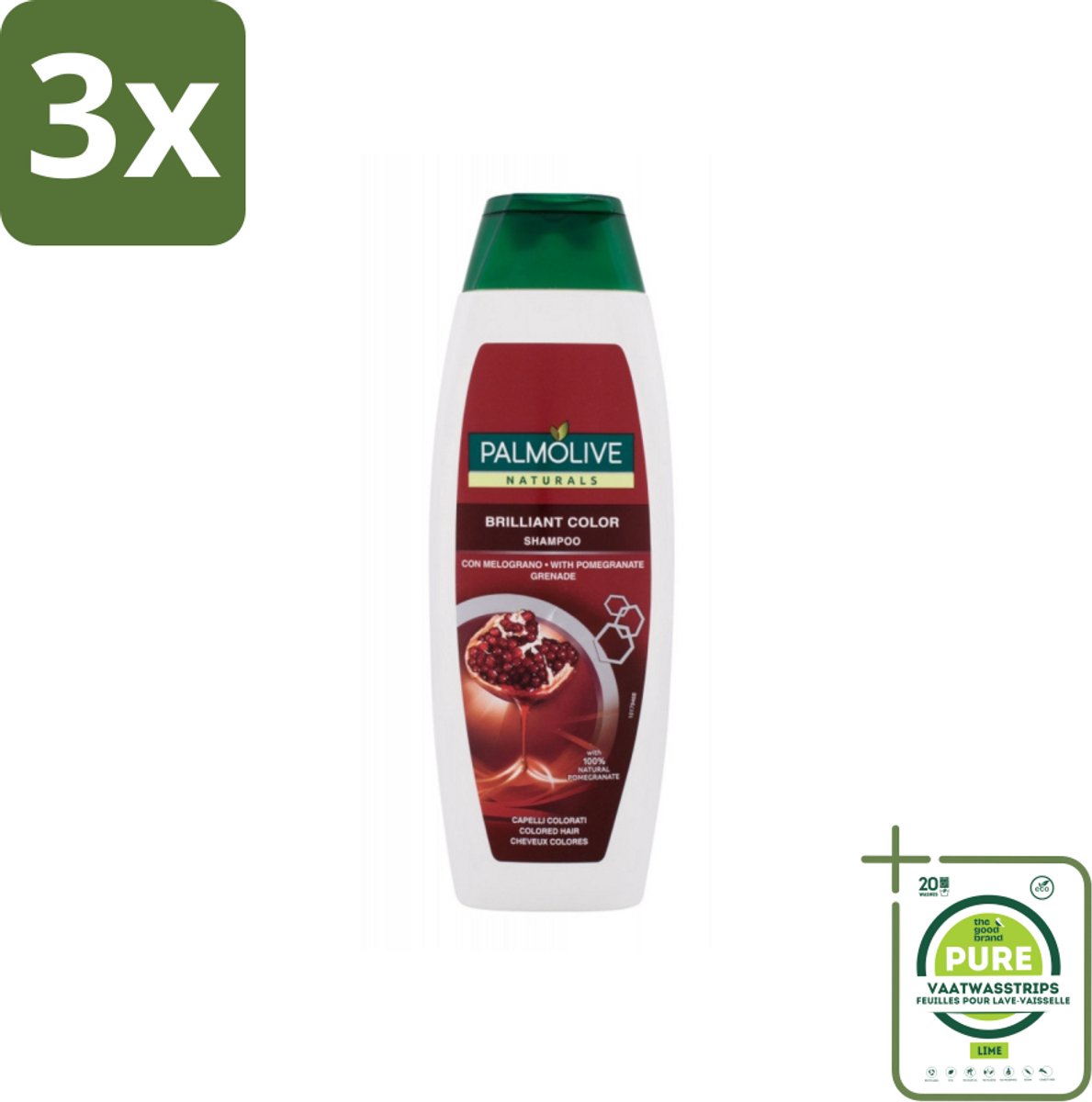 3 x Palmolive Naturals - Shampoo - Brilliant Color - Voor Gekleurd Haar - 350 ml - Grootverpakking - Haarverzorging - Gekleurd Haar - Shampoo - Kleurbehoud - Glans