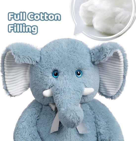 Extra Grote Pluche Olifant Knuffel met 3D Blauwe Ogen, 100 cm Zacht Speelgoed — afbeelding 5
