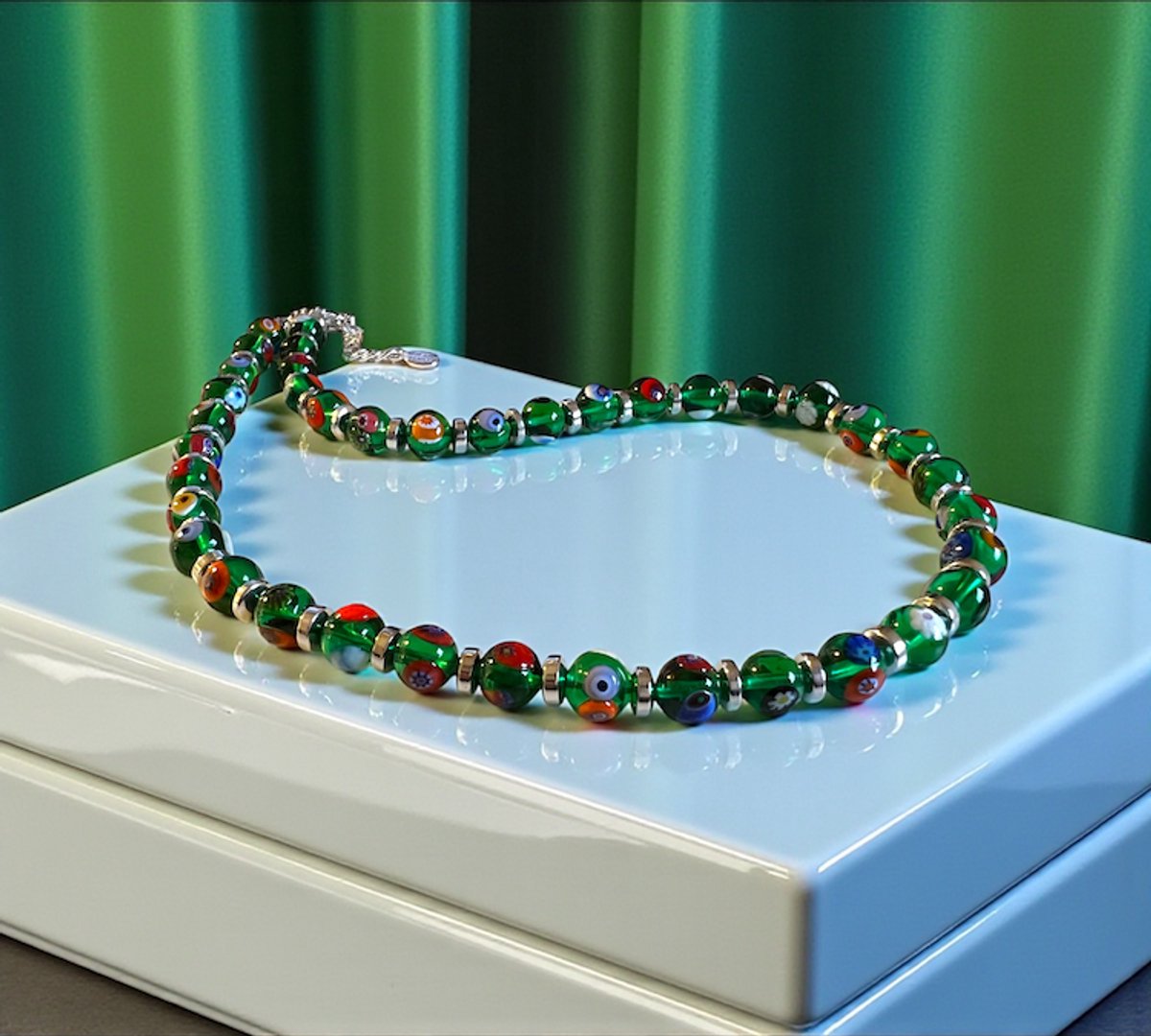 Corte Murrina - Murano glas halsketting - 'Novara' Verde - Groen - 43cm - Exclusief bij Bella Murano