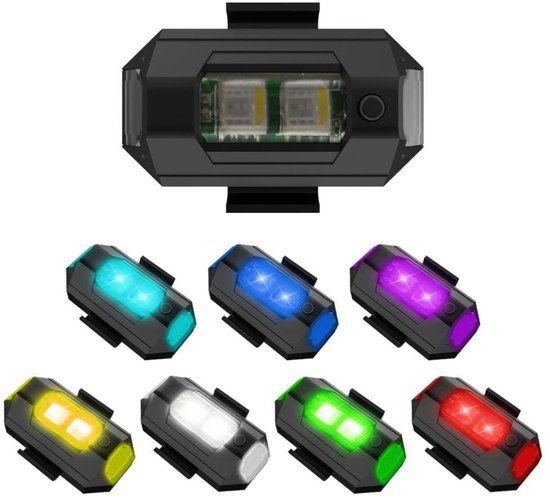 Joiride - 2 Stuks - Oplaadbare LED Stroboscooplichten - 7 Kleuren - Waterdicht - Fiets/Auto/Drone - (3,8x2cm) - STROBIES — afbeelding 2