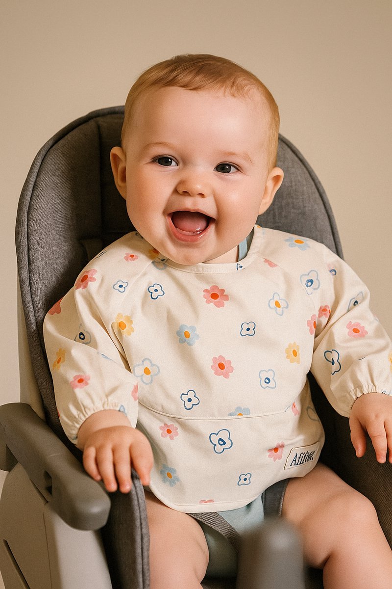 AliRose – Waterafstotend Eet- & Knutseljasje met Lange Mouwen | Zachte, Wasbare Anti-Knoei Bib | Comfortabele Sluiting – Bloemenprint – Dun & Flexibel