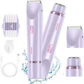 2 In 1 Ladyshaves voor vrouwen – Elektrisch Scheerapparaat – Waterdichte - Bikinilijntrimmer - Comfortabel en zacht – Zachte Trimmer Voor Lichaam En Gevoelige Zones – Comfortabel En Pijnloos Scheren – Paars