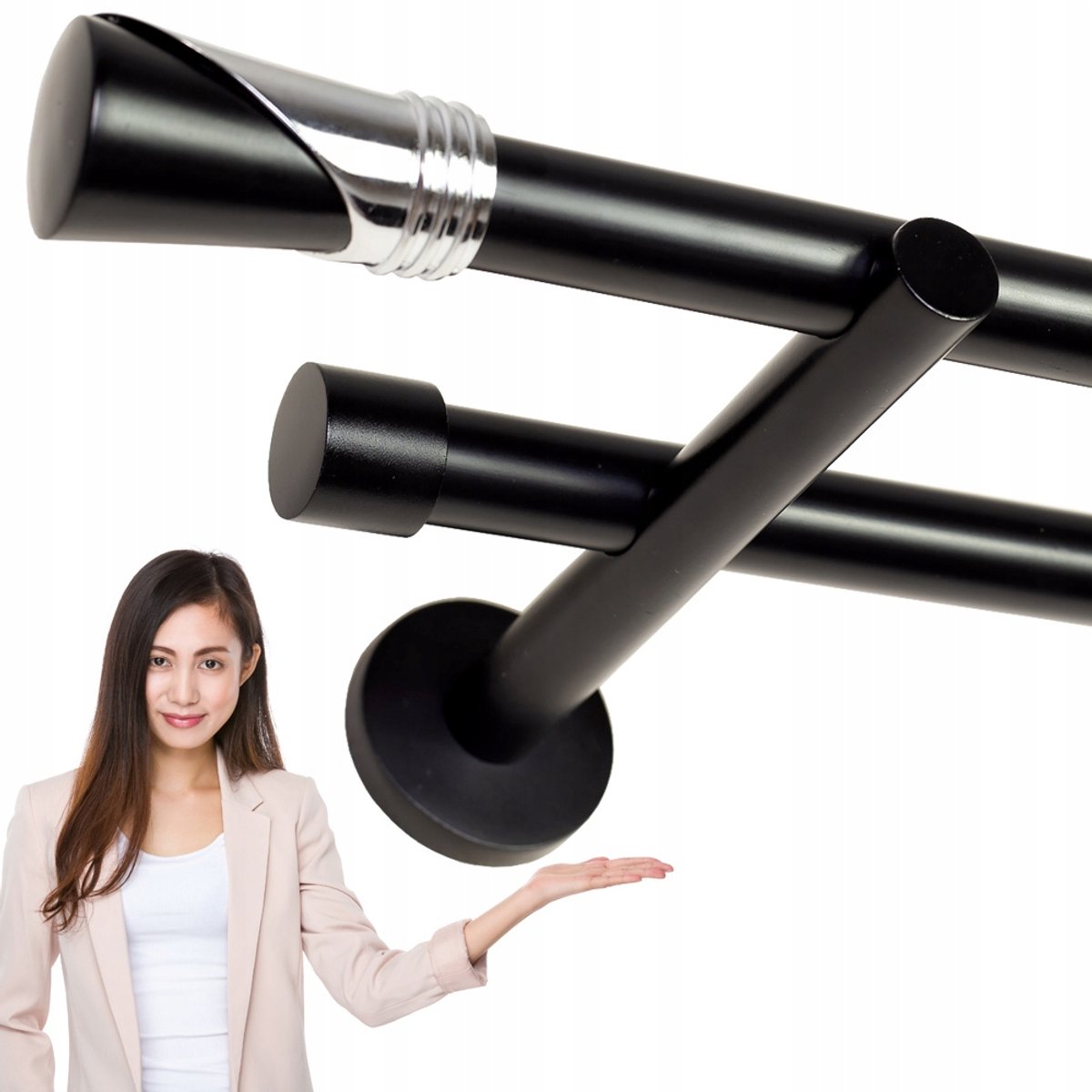 Dubbele Gordijnroede 440cm Zwart Mat 19mm Metaal met Loki Afwerking