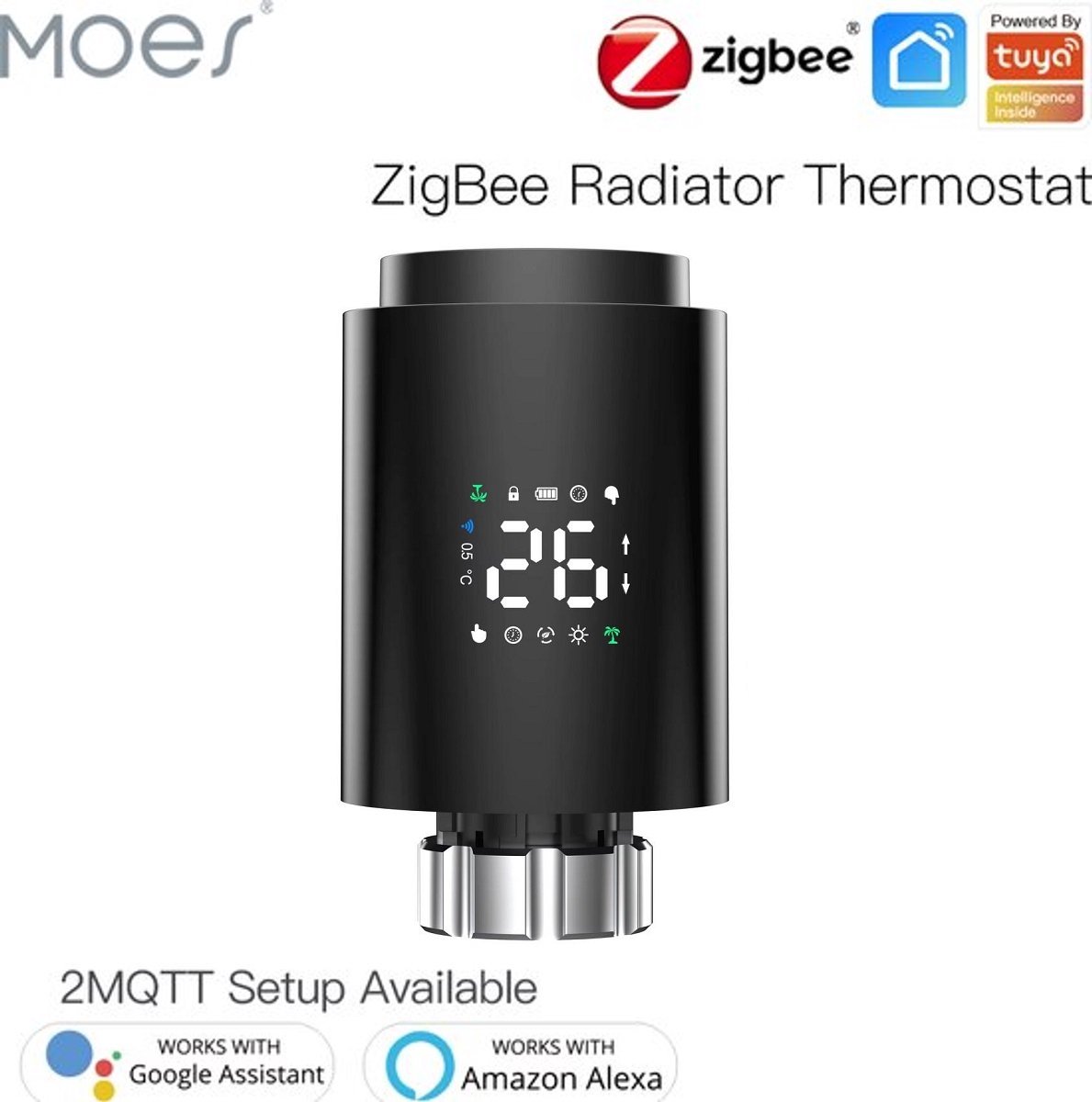 Moes - Zigbee 3.0 - Slimme radiatorknop - Thermostaatknop 1 stuks - Zwart - Werkt alleen met ZigBee router