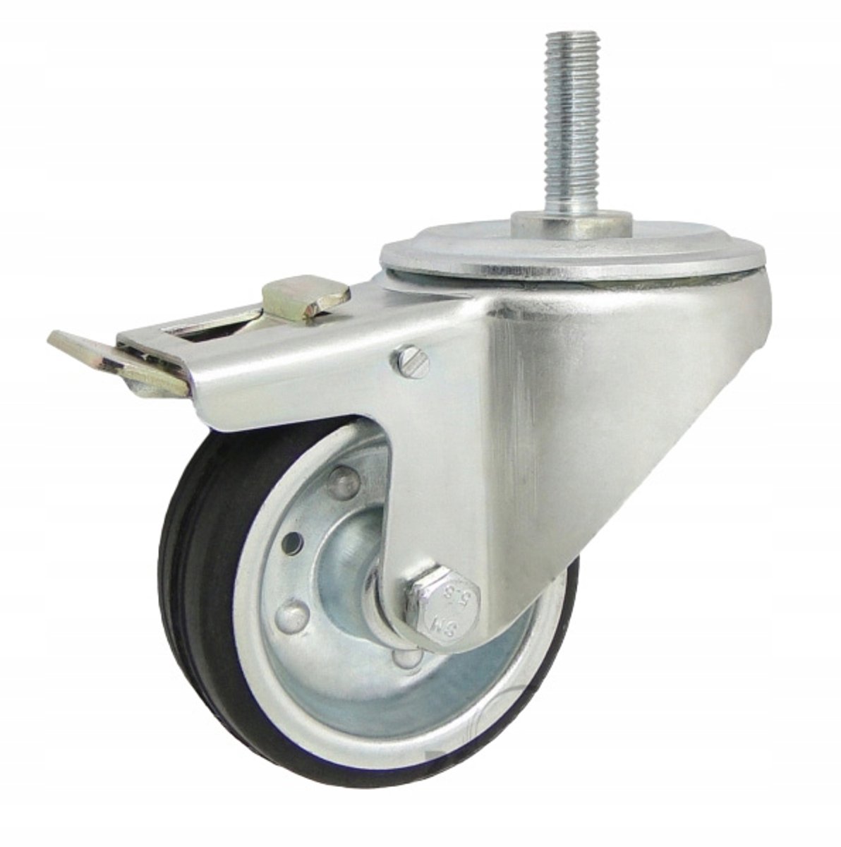 Zwenkwiel met rem, 80mm metaal-rubber, 60kg belastbaar