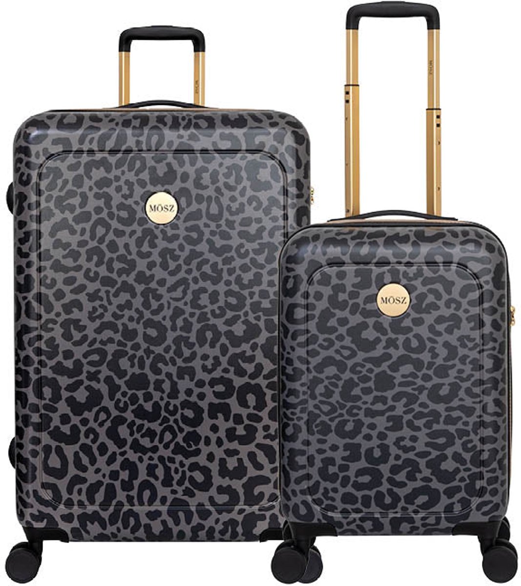 MŌSZ Kofferset panterprint - 2-delig zwart – 55 + 76 cm