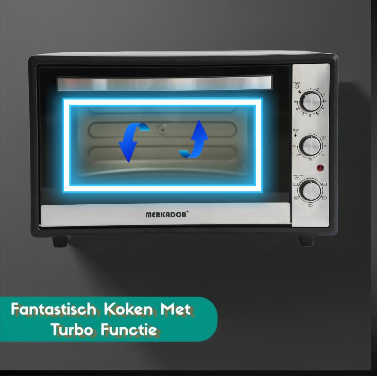 Merkador XL Vrijstaande Oven - 65 Liter - 2000 Watt - Hetelucht - RVS Afwerking - Eenvoudig Te Reinigen Geëmailleerde Binnenruimte – foto 4