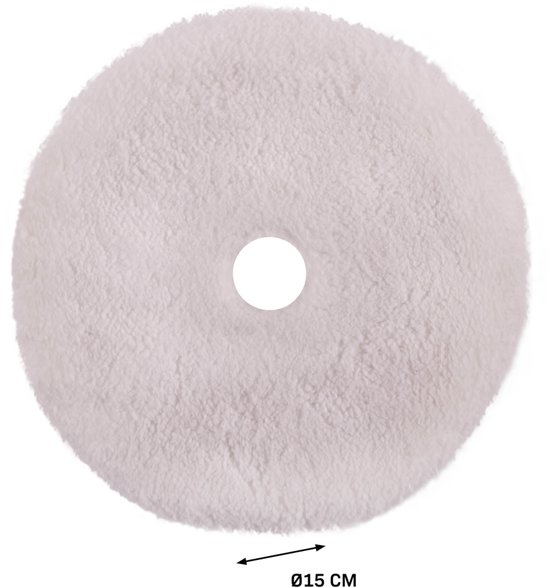 Witte ronde microvezel polijstpad met een diameter van 15 cm en een centraal gat.