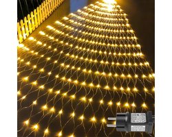 MUPOO Netverlichting Buiten Warm wit - 6 x 4 meter - 660 LED's - Net Kerstverlichting - Kerstnet Lichtgordijn - met 8 modi - Timer - Geheugenfunctie - Sfeervolle Gordijnverlichting - voor Bushe Garden Yard Party Decor