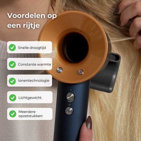 NOVIFY® Fohn - Fohnborstel - Haardroger met 5 opzetstukken - Fohn met Diffuser - 1500W - Donkerblauw