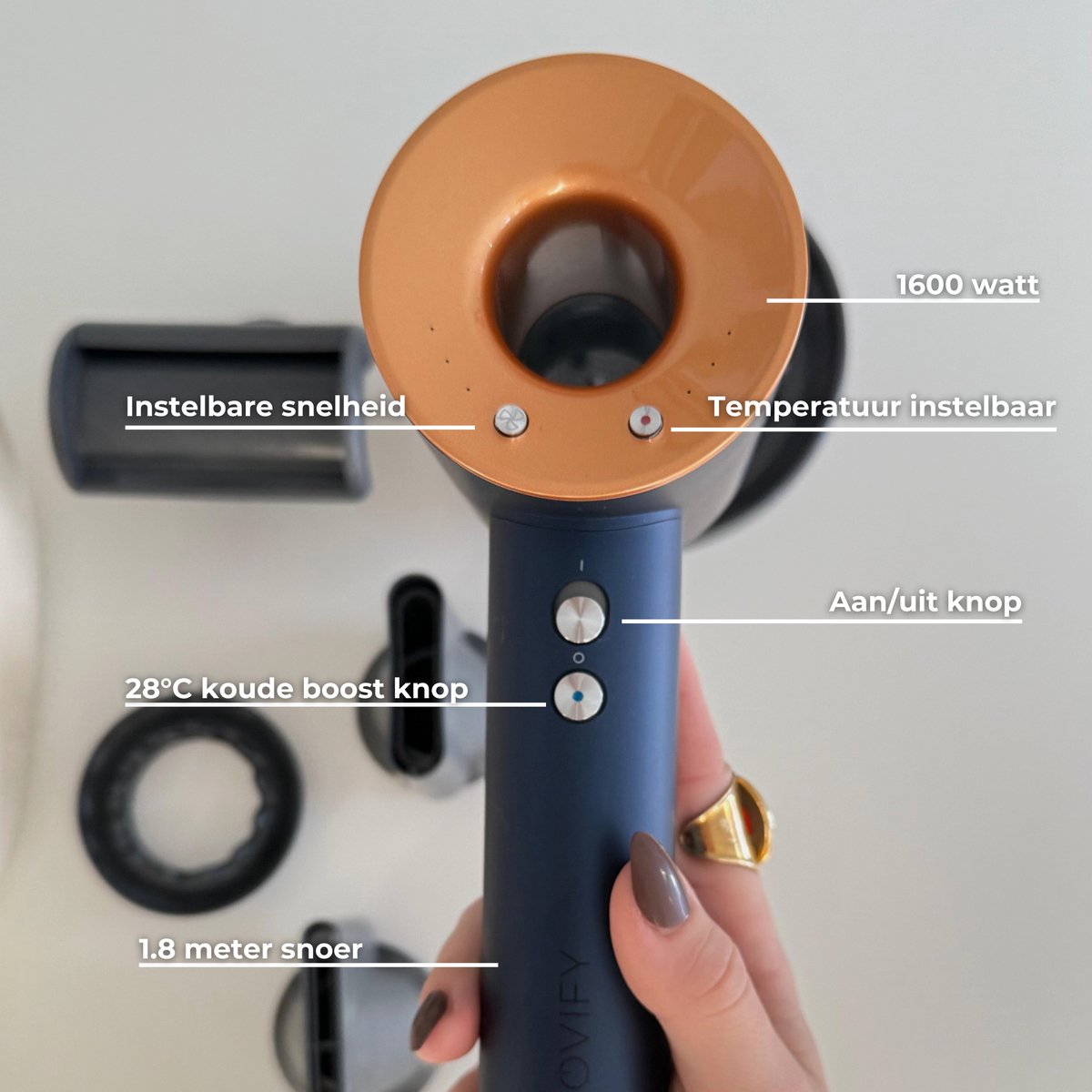 NOVIFY Föhn 1500W – 5 opzetstukken & ionische technologie thumbnail 4